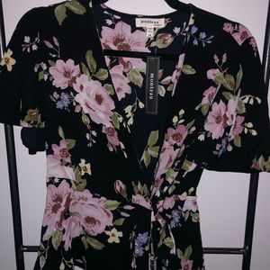 Floral Short Sleeve Wrap Blouse